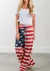 USA American Flag Casual Loose Women Pants High Waist Drawstring Stripe Full Length Pant Red Comfortable Trousers S-3XL