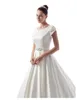 Ny Simple A-Line Satin Modest Wedding Dress with Short Semes Crystals Sash Button Back Country Western LDS Wedding Clowns Custo255G