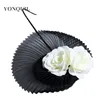 Top qualidade sinamay preto casamento fascinator base chapéu bandana com flor de seda marfim highend grampo de cabelo senhoras casamento coquetel h1076431