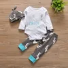 Bebê Recém-nascido Do Bebê Meninos Meninas Roupas Definir Infantil Criança Deer Head Algodão de Manga Longa Romper + Calça + Chapéu 3 pcs Conjunto de Roupas Casuais Crianças