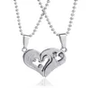 Double Heart Pendant Necklace 316L Rostfritt stål Kristall Matchande smycken Parälskare I Love U Neckor 2 Pieces A Set207y