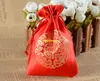 1000 sztuk / partia 10 * 14 cm 13 * 18 cm 17 * 23 cm Chiny styl czerwony szczęście sznurek torby Cukierki weselne przysługa biżuteria prezent torba