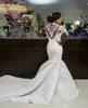2018 Últimas Luxuosas Luxuosas Pescoço Sereia Vestidos De Noiva Cristais De Manga Longa Appliques Noiva Vestidos De Casamento Vestido de Novia