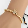 Mode Mäns Guldfärg Imperial Micro Pave Crystal Crown Charm Armband Braiding Weave Bead Macrame Armband