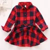 Girls boutique Outfits Spring clothes dress Girls Butterfly skirts grid Children clothing Baby kids long tees Shirts CQZ159