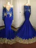 Çarpıcı Uzun Kollu Altın Aplike Mermaid Abiye Şifon Illusion Arapça Pageant Parti Gelinlik Modelleri Örgün Robe de Soiree