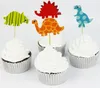 Dinosaur Cake Toppers Cartoon Cupcake Topper Cake Decoration Insert Card Birthday Party Supplies With Sticks 24pcs/pack