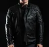 Standı yaka deli kros 100% hakiki deri motosiklet takım elbise ceket erkekler çelik mühür kafatası kalın deri ceketler
