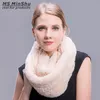 Prawdziwy Rex Rabbit Fur Scarf Pętla Typ Ręka Dzianina Nieskończone Szaliki Kobiety Prawdziwe Królik Futro Szal Ms.minshu