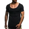 MENS SORT SLEEVE Dragkedja Sidan T -skjorta Longline Hipster Zip Neck Man Tee Shirt Swag Hem Slim Fit Skinny Streetwear Tshirt Men top118764948