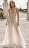 Berta Priv￩e 2019 Abiti da sposa a sirena Scollo profondo Abiti da sposa in pizzo senza schienale Vedere attraverso Boho Abito da sposa a fessura Semplice modesto