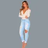 women skinny ripped holes jeans push up middle waist pants ladies casual slim fit long pants female trousers