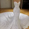 Plus Size Arabia Vestido De Novia Gorgeous Dubai Mermaid Suknie Ślubne Sexy Spaghetti Koronki Aplikacje Tiul Kaplica Pociąg Suknia ślubna