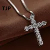 TJP New Fashion Cross Necklace Tillbehör Ture 925 Sterling Silver Kvinnor Crystal CZ Pendants Halsband Smycken