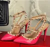 2018 high heels women designer shoes patent leather ladies wedding shoes rivets gladiator sandals sexy pumps valentine shoes black