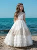 vestidos de primera comunion 2021 Abiti da prima comunione per bambine Lungo carino Flower Girl Ruffles Gonna Pizzo Toddler Infant Abiti per bambini