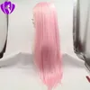 Högtemperaturfiber Syntetisk spets Front Wig Perruque Frontal Full Pink Color Cosplay Wig Long rakt för kvinnor9274182