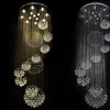 Lustre en cristal LED moderne éclairage goutte de pluie grand luminaire d'escalier avec 11 cristaux sphère plafonnier 13 ampoule GU10