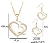 Luxo Casamento Colar e Brinco Set Moda Ouro Prata Cristal Charme Coração Jóias Duplo amor Coração HJ231