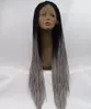 Jamaika, lange, vollständig handgeflochtene Lace-Front-Perücke in Ombre-Grau, synthetische Lace-Front-Perücke von Justice Box Braids für schwarze Frauen