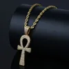 Hip Hop Silvergold Kolor Jezus Egyptian Ankh Key Cross Cross Naszyjniki Cuubic Cyrconia Długie łańcuchy dla mężczyzn i kobiet3805059