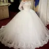 Puffy Langarm Brautkleider Ballkleid Boot-ausschnitt Spitze Braut Kleid Vestido de Noiva Manga Longa Kirche Kleider QC1098