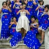 Royal Blue Mermaid Bruidsmeisjes Jurken Lange Kant Applicaties Afrikaanse Vrouwen Formele Wear Party Jurk Mode Plus Size Maid of Honorjurken