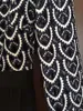 2022 Fashion Long Sleeves Evening Dress Lace Embroidered Pleated Hollow Formal Black And White Chiffon Prom Party Maxi Dress With Slit