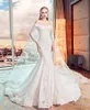 Novos vestidos de casamento palavra ombro manga comprida era fino rabo de peixe cauda longa renda halter cinta branco vestidos de jardim de inverno dh79