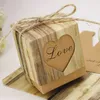 Wood Grain Heart Hollow Candy Boxes Retro Kraft Wedding Favors Christmas Anniversary Party Gift Paper Box 100pcs /lot