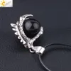 CSJA Herren Gothic Biker Statement Halskette Tribal Dragon Claw Silber Anhänger Halsketten Black Onyx Edelstein Ball Charms Kragen De Hombres S195