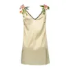 新しいEURサイズホリデードレス花刺繍ドレスファッションディープVネックノースリーブセクシーなビーチミニドレスフィット