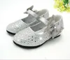 Fashion Girls Shoes Rhinestone Glitter Leather Shoes For Girls Spring Children Princess Shoes Pink Silver Golden