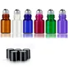 50pcs/Lot 3ml Glass Roll On Bottles Amber Blue Clear Pink Green With Stainless Steel Ball Black Cap for Essential Oil