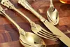 Vintage Western Gold Planed Contain Contain Fork Zestaw Zestaw Golden Cutlery Zestaw stali nierdzewnej 4 sztuki Grawerowanie stołowe SN4346394472