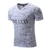 Mens T-shirts fläckar tees bokstäver tryckt avslappnad sommar man v hals kort ärm tops243z