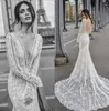 Julie Vino 2019 Meerjungfrau-Hochzeitskleid mit voller Spitze und V-Ausschnitt, rückenfrei, Illusion-Brautkleider, individuell gestaltete Brautkleider mit langen Ärmeln