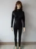 S-5XL Kvinnor Sexig Catsuit Zipper från Front till Crotch Bodysuit Wetlook Kostym Black Red Color