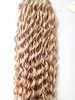 Brasilianska mänskliga jungfru djupa lockiga hårförlängningar remy mörk blond 2 27# färg hår weft 2-3bunds för fullt huvud