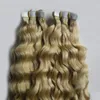 613 Nastro biondo candeggina in nessuno Estensione adesiva per capelli umani Remy 100g Capelli ricci crespi mongoli 40 pezzi Set di capelli di trama della pelle1761885