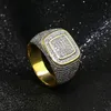 Vecalon Luxury Big Hiphop Rock rings for men Pave setting 274pcs 5A cz Stone Yellow Gold Filled 925 silver male Party ring