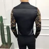 2020 Spring and Autumn Men's Tops Long Sleeve Shirts Trendy Men's Fashion Korean Slim Black Gold Print Shirt223o