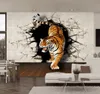 Custom Retail 3D Stereo TIgers Down The Mountain Wall Mural TV Background Wall Tiger Wall Painting