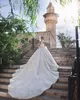 Ball Gown Wedding Dresses 2018 V Neck Full Lace 3D Floral Appliques Beaded Cap Sleeves Chapel Train Arabia Dubai Vestido Custom Bridal Gowns