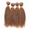 Kinky Curly Human Hair Weave 4 buntar # 27 Honey Blonde Pure Colored Brasilianska Virgin Curly Human Hair 4pcs Wefts Hårförlängning 10-26 tum