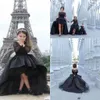 2019 Barato Bonito Flor Meninas Vestidos Para Casamentos Mangas Compridas Lace Apliques Preto Curto Alta Baixa Arco Aniversário Menina Comunhão Pageant Vestidos