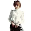 2018 Long Sleeve Blouses Ladies Turtleneck Loose Ruffle Streetwear Tops White Black Chiffon Blouse New Arrivals 7472