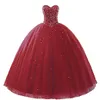 2020 vinho de alta qualidade Red Ball Vestido Quinceanera vestidos de festa formal frisada de cristal Vestido Vestidos De 15 Anos QC1276