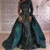Hunter Green Sequits Prom Prompare Formals с съемным поездом роскошная пухлая юбка русалка Ким Кардашьян Дубай Арабский вечерний платье 9511452