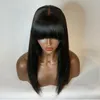 Stock Silky Straight Synthetic Lace front Wig With Bangs Long Natural Black Wig Glueless Heat Resistant Fiber Hair Wigs For Women